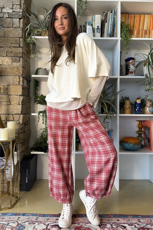 Patrick Plaid Brushed Cotton Demi Bloom Pant Soft Red